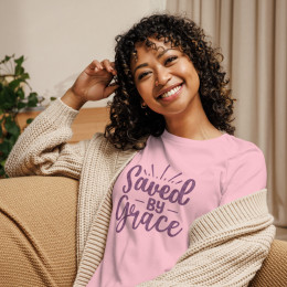 Saved By Grace Camouflaged Purple on Pink Women's Relaxed T-Shirt